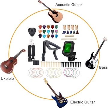 Zestawy akcesoriów do gitary akustycznej Tuner gitarowy Struny do gitary Le