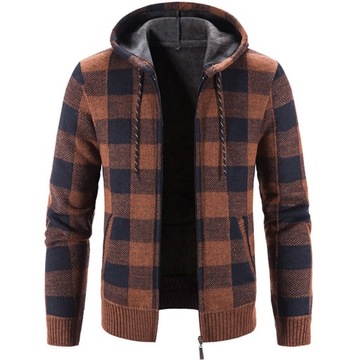 Men's Hooded Plaid Printed Long Sleeve Sweater Aut