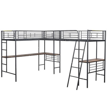 metal Łóżko na poddaszu 90*200cm, dwa łóżka piętrowe ze stołem i schodami