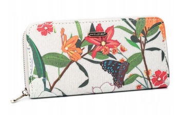 Duży portfel piórnik damski w kwiaty David Jones