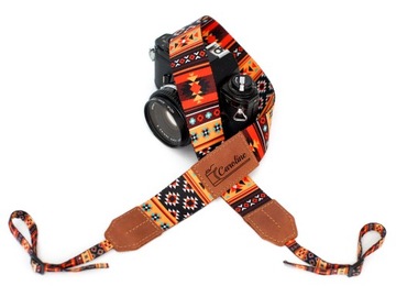 Регулируемый ремешок для фотокамеры с рисунком и кожаной деталью с гравировкой