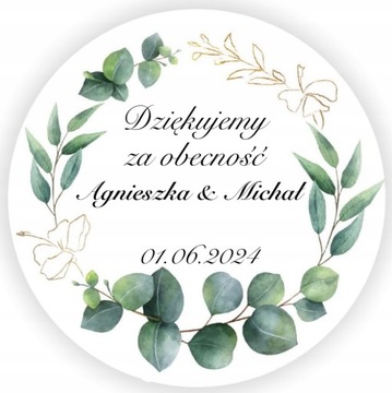 Naklejki na Ślub Wesele PERSONALIZOWANE 5cm 48szt.