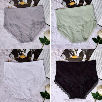 4x KLASYCZNE MAJTKI FIGI BAMBUSOWE Z WYSOKIM STANEM PRĄŻKOWANE 4/5XL