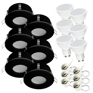6 x Oprawa wpuszczana halogen IP44 + żarówka LED GU10 7W neutralna