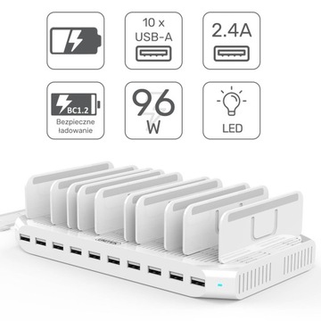 Зарядная станция Unitek 10 x USB 2,4 А 96 Вт