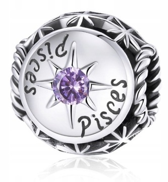 Charms Znak Zodiaku RYBY Kamień Urodzinowy S925