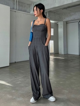 KOMBINEZON NA RAMIĄCZKACH IMITACJA JEANSU SZARY CASUAL DAZY XS 34