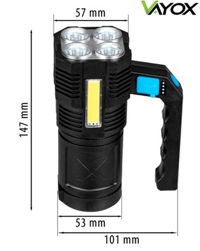 АККУМУЛЯТОРНЫЙ СВЕТОДИОДНЫЙ ФОНАРЬ, ПОИСК, ФАРА, VAYOX