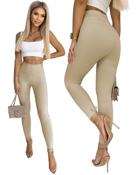 Wygodne Kobiece LEGGINSY PRĄŻKOWANE Wysoki Stan XL