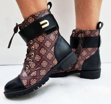 NOWE CZARNE CZARNO BRĄZOWE BOTKI BUTY WE WZORKI 37