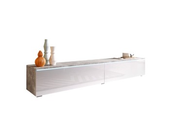 SZAFKA RTV WISZĄCA 180CM KOMODA BETON/BIAŁY POŁYSK