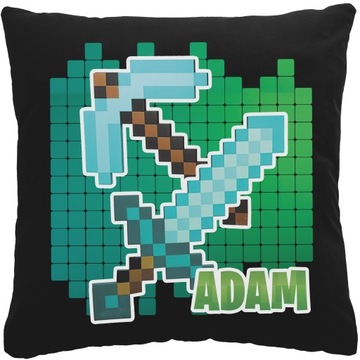 CZARNA PODUSZKA Z IMIENIEM PREZENT DLA DZIECKA PIKSELE GRA PIXEL MINE