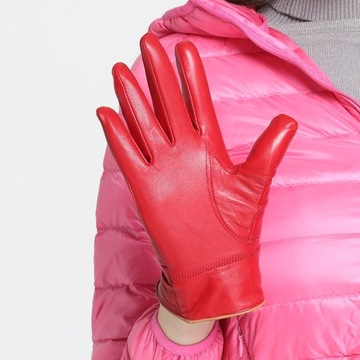 Hot Winter Genuine Leather Gloves Women Brand Sheepskin Warm Solid Color
