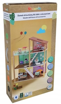 DOMEK DREWNIANY DLA LALEK Z AKCESORIAMI ELEFUN