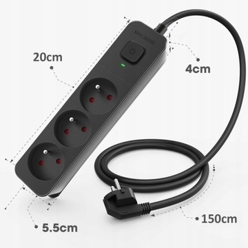 СЕТЕВОЙ УДЛИНИТЕЛЬНЫЙ КАБЕЛЬ, РАЗЪЕМ ДЛЯ ЗАЩИТЫ ОТ ПЕРЕНАПРЯЖЕНИЯ, 3 РОЗЕТКИ, 1,5 м