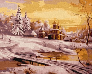 MALOWANIE PO NUMERACH zimowy pejzaż Kreatywny obraz na prezent 40x50cm