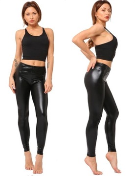 Legginsy LATEX spodnie getry czarny błysk L1 S/36