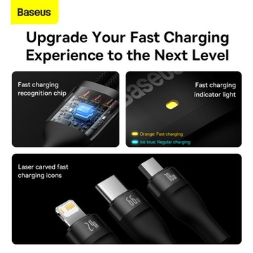 Кабель Baseus 3 в 1 — USB — Type C, Lightning, Micro USB — 66 Вт, 6 А, 1,2 метра
