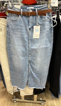 ДЛИННАЯ ДЖИНСОВАЯ ЮБКА В ПОЛОСКУ, ГОЛУБАЯ, РАЗМЕРЫ