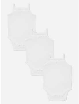 Primark Body na Cienkie Ramiączka 3szt 2-3L 24-36m 98cm Biel Białe Chrzest