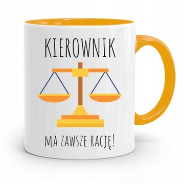 KUBEK ŻÓŁTY KIEROWNIKA KIEROWNIK MA ZAWSZĘ RACJĘ z Nadrukiem ze Zdjęciem