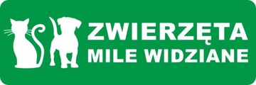 Naklejka informacyjna ZWIERZĘTA MILE WIDZIANE na drzwi 30 x 10 cm