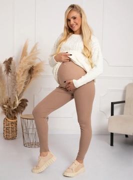 ЛЕГГИНСЫ ДЛЯ беременных из хлопка в рубчик со вставками БЕЖЕВЫЕ БРЮКИ M