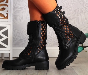 BOTKI DAMSKIE BUTY WIOSENNE AŻUROWE GLANY