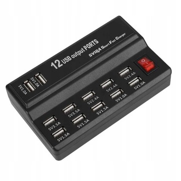 12 portów USB Hub 5V 10A Zasilacz Stacja ładująca