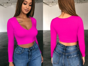 TOPIK Damski krótka BLUZKA Długi RĘKAW w PANTERKĘ S/M