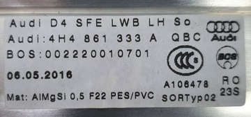 Рулонная шторка левой двери Audi A8 D4 Long Lift 4H4861333A