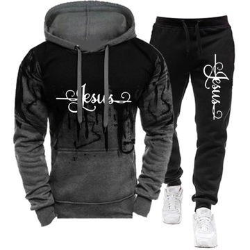 Mens Fashion Jesus Printed Winter Tracksuit Sweats