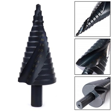 WIERTŁO STOŻKOWE STOPNIOWE SPIRALNE CHOINKOWE METALU ROZWIERTAK HSS 4-32 MM