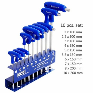 KLUCZ IMBUSOWY Z KULKĄ TYP T 2,0-10 MM. ZES 10 SZT