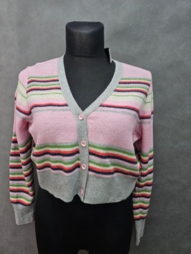 Next kardigan swetrowy różowy pasy wełniany crop maxi 48