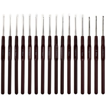 Zestaw szydełek do szydełkowania szydełka 16 szt. od 0,5 do 2,5 mm brązowe
