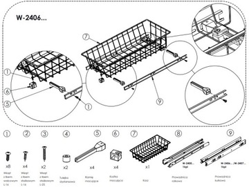 Kosz wysuwany na bieliznę NOMET szuflada druciana do 400 mm biała P1 H20