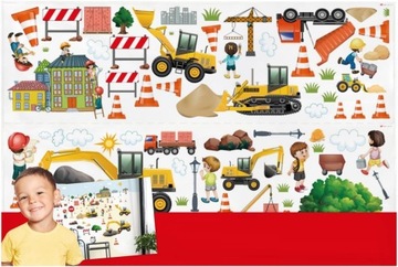 DEKODINO Naklejki ścienne plac budowy koparki BUDOWA