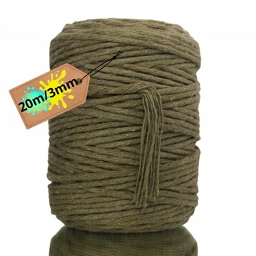 Sznurek bawełniany skręcany KHAKI 20m 3mm