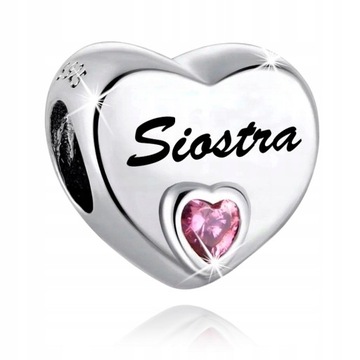 CHARMS SREBRNY 925 SERCE SIOSTRA ZAWIESZKA BEADS