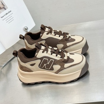 Кожано-флисовая осенняя новая женская спортивная обувь на платформе