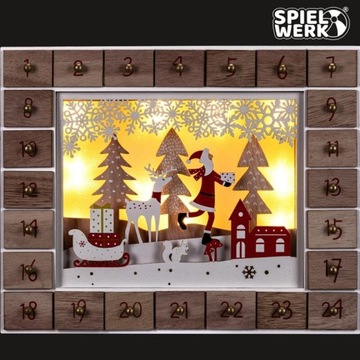 ДЕРЕВЯННЫЙ АДВЕНТ-КАЛЕНДАРЬ САНТА-КЛАУС LED
