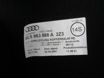 КОВРИК + БОКОВИНЫ БАГАЖНИКА AUDI A4 B6 СЕДАН НИЦЦА