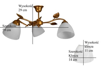 Żyrandol 3 Duży Liść III Rdza Klosz Alabaster