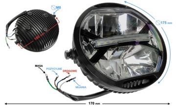 REFLEKTOR LAMPA PRZÓD MOTOCYKLOWA LED HOMOLOGACJA