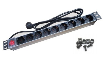 Listwa zasilająca RACK 19'' 9 gniazd Schuko z włącznikiem