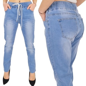 #DAMSKIE SPODNIE JEANS w GUMKĘ WIĄZANE Plus Size#
