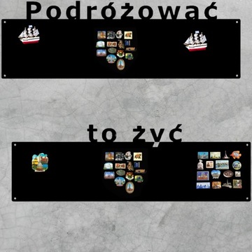 Tablice Metalowe na MAGNESY z Podróży Turystyczne Czarne Loft OZDOBNE x2