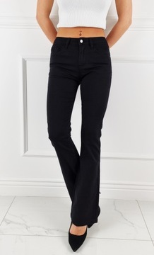 Damskie spodnie Premium dzwony jeans - Flares - Black szeroka nogawka