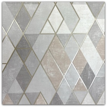 TAPETY TAPETA GEOMETRYCZNA ROMBY TRÓJKĄTY BEŻOWA